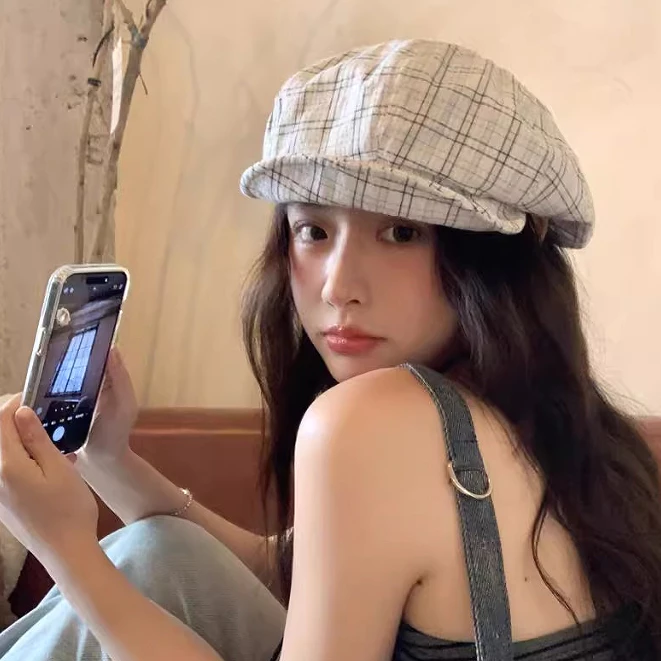 Mũ Retro Phong Cách Mới Hình Bát Giác Mũ Nữ Nhẹ Mùa Xuân Hè Kẻ Sọc Nghệ Thuật Newsboy Mũ Phong Cách Hàn Quốc Thời Trang Họa Sĩ Mũ Hợp Thời Trang