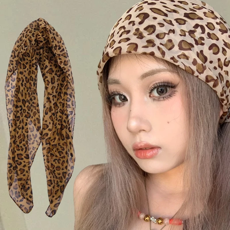 Báo In Hippop bandana Khăn Trùm Đầu vải chiffon Y2K cao cấp khăn lụa khăn turban bandana G101