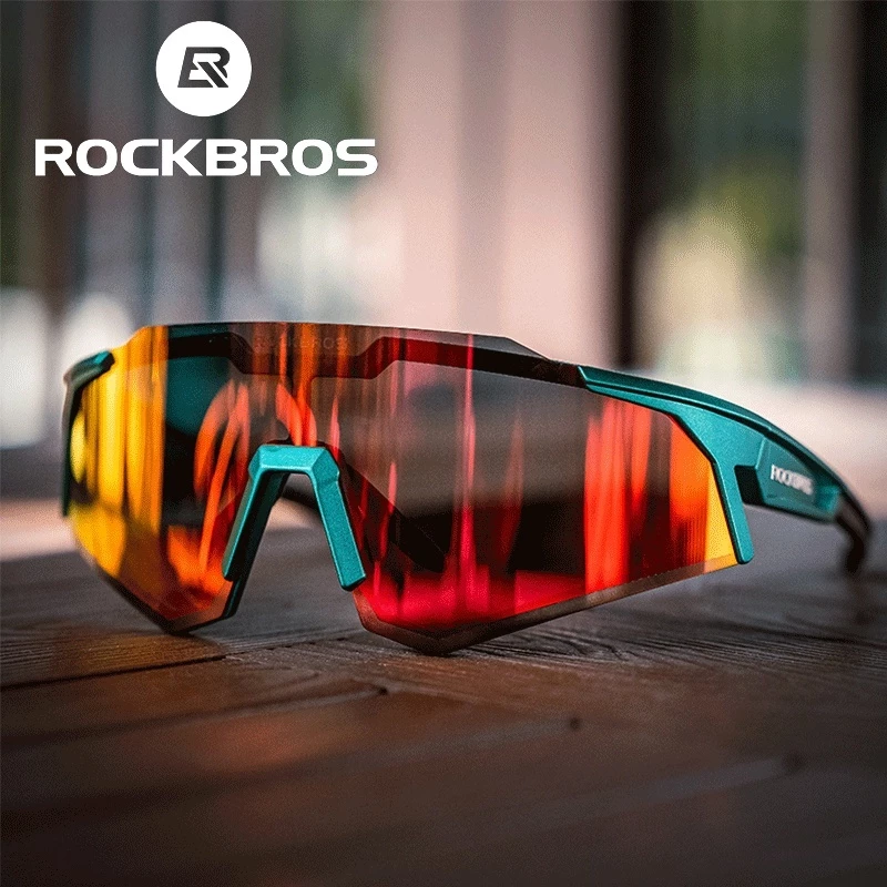 【Giao hàng 3 ngày】ROCKBROS Kính mát phân cực chống gió chống tia cực tím phong cách thể thao thời trang nam nữ kính râm đi xe đạp màu đỏ và xanh
