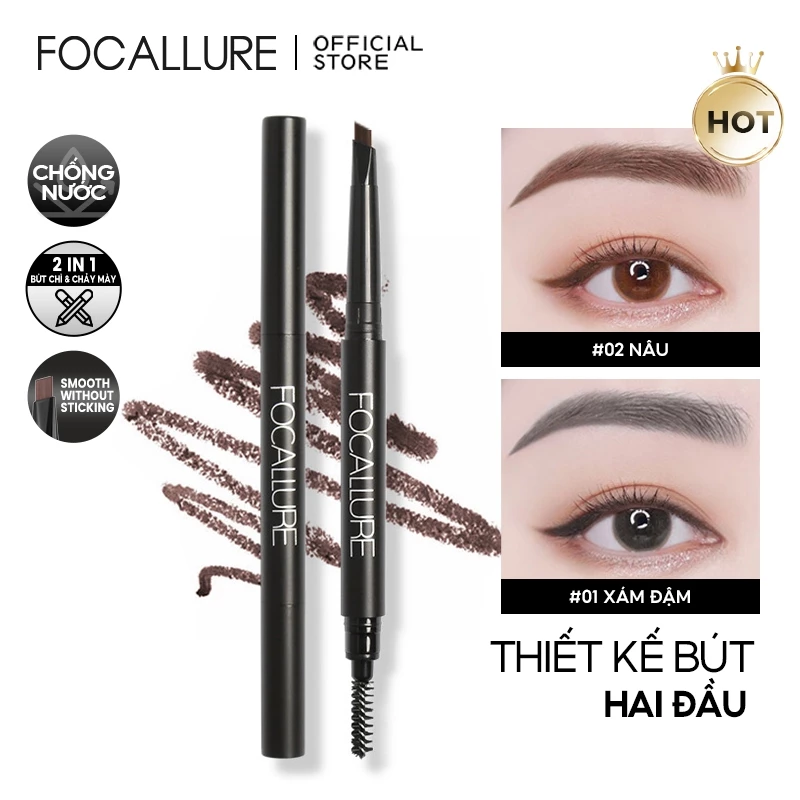 Bút kẻ lông mày FOCALLURE 3 màu sắc tùy chọn bền màu lâu trôi chống thấm nước