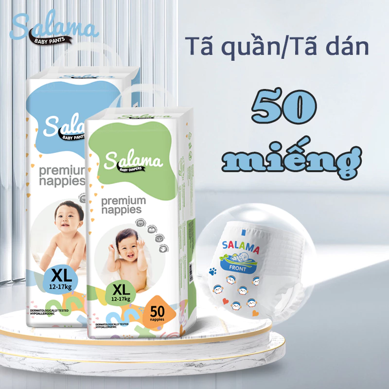 50 Miếng Salama Tã quần Siêu Khô Thoáng - 100% Thoáng Khí Mega Jumbo size S/M/L/XL/XXL/XXXL Tã dán sơ sinh