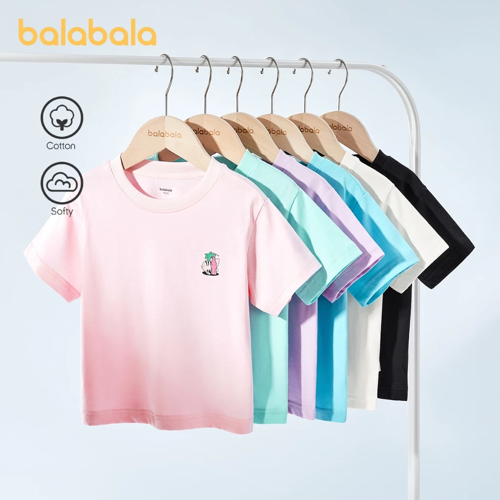 Balabala Trẻ Em Quần Áo Bé Trai Áo Thun Tay Ngắn 2024 Mùa Hè Mới Cotton Bé Gái Bé Trai Lớn Áo