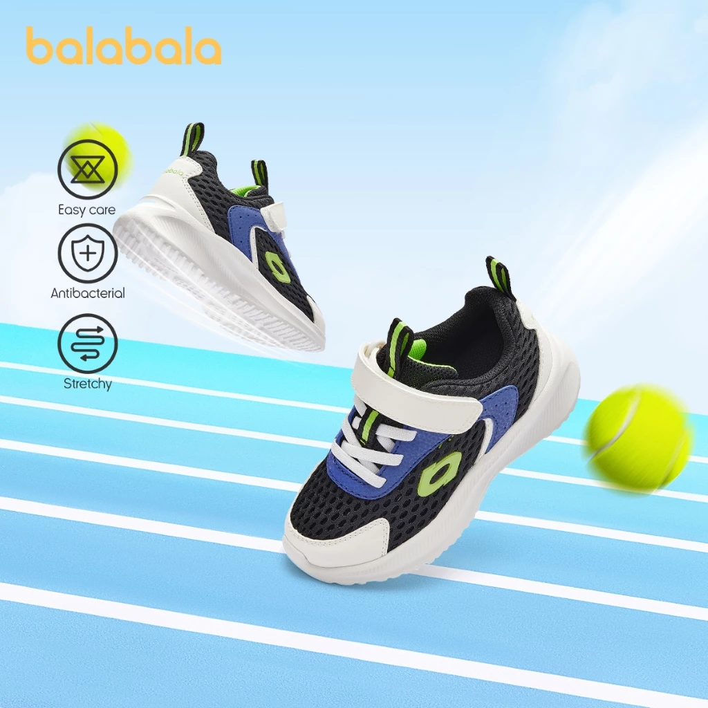Giày thể thao trẻ em Balabala Giày bé trai và bé gái thoáng khí Giày mùa hè 2024 Lưới giày chạy bộ nhẹ.