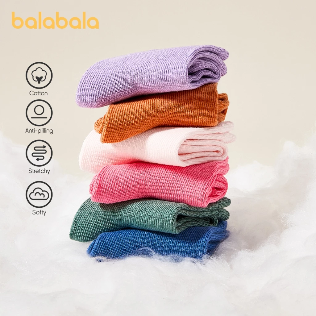 Tất Trẻ Em Balabala Tất Cotton Xuân Thu Cho Bé Trai Và Bé Gái Ống Giữa Tất Màu Trơn Thoải Mái Trẻ Em Nhỏ Trung Bình Trẻ Em Năm Đôi