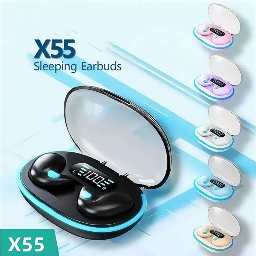 Tai nghe Bluetooth ngủ không dây X55, hộp sạc bán trong suốt, thiết kế siêu…