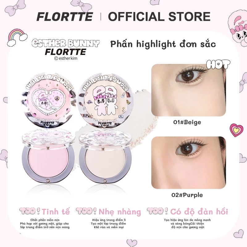 Bút Dạ Quang Một Màu FLORTTE Esther Bunny Series (3 Màu) 4g FLORTTE Official Store