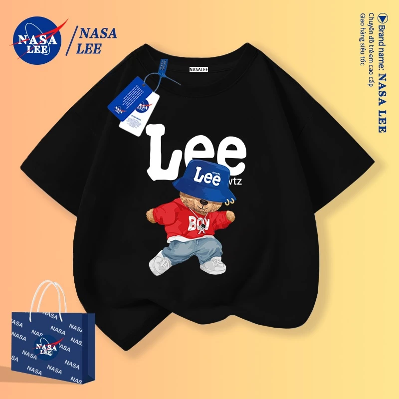 【Hàng giới hạn】Áo thun NASA cho bé – form rộng cotton mát, gấu nhảy street dance cực ngầu