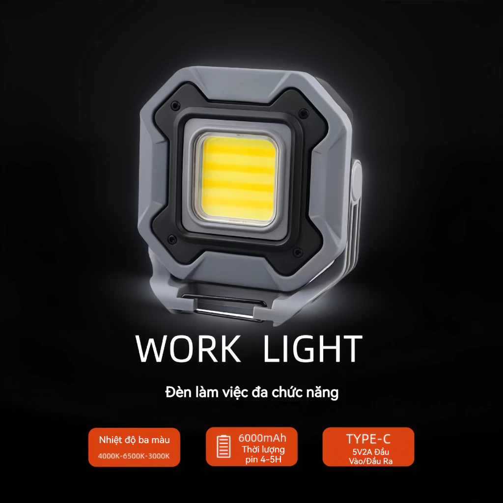 Ngoài Trời Đa Chức Năng COB Từ Tính Tự Động Sửa Chữa Đèn Xoay Giá Đỡ Móc Đèn Làm Việc Cắm Trại TypeC Sạc Đèn Chiếu Sáng