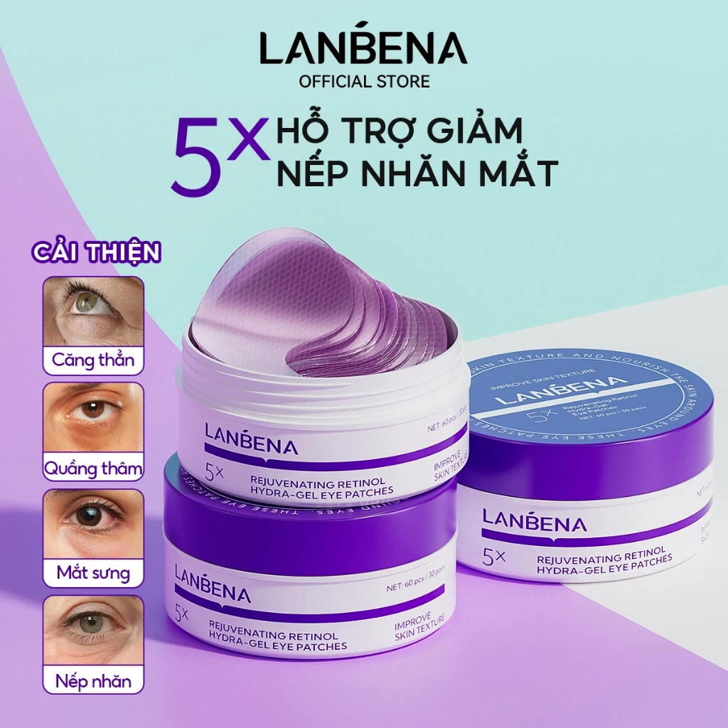 LANBENA Mặt Nạ Mắt Retinol/Vitamin C (Hộp/60 miếng) - Hỗ Trợ Trẻ Hóa, Giảm Nhăn, Làm Mờ Quầng Thâm Mắt Skincare