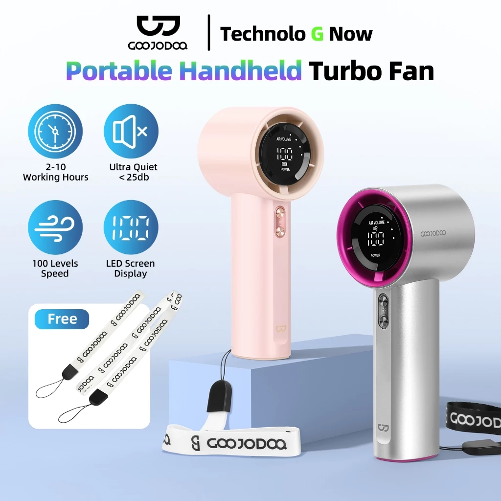 【Tặng quà/Bảo hành nửa năm】GOOJODOQ Quạt gió mạnh 100 tốc độ gió màn hình kỹ thuật số quạt cầm tay tuabin có thể điều chỉnh thích hợp cho thể thao ngoài trời làm mát nhanh