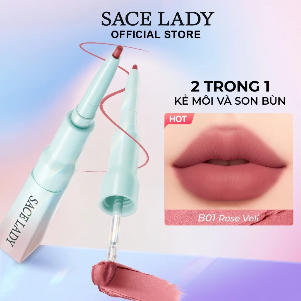 2 IN 1 Son Môi SACE LADY nhẹ mềm mịn lì Không bết dính son ParisLine 2g
