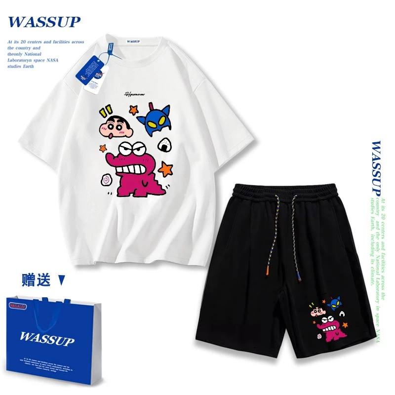 Áo thun ngắn tay Wassup mùa hè nam dáng rộng Quần Short Cotton hợp thời trang, nam nữ thể thao giản dị Phong cách đơn giản 2025 Phong cách mới