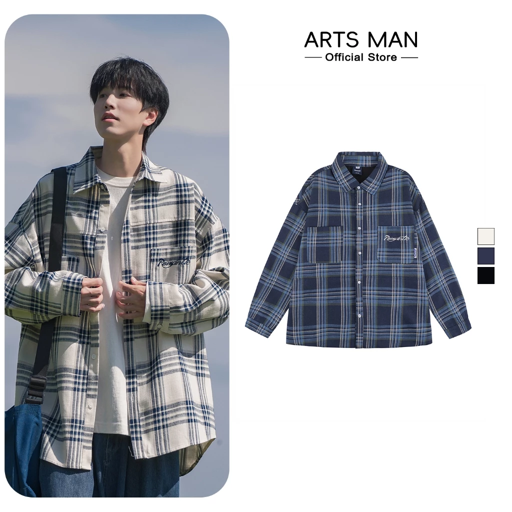 áo khoác sơ mi Artsman dài tay kẻ sọc mùa xuân thu chất lượng cao unisex Unisex Local Brand