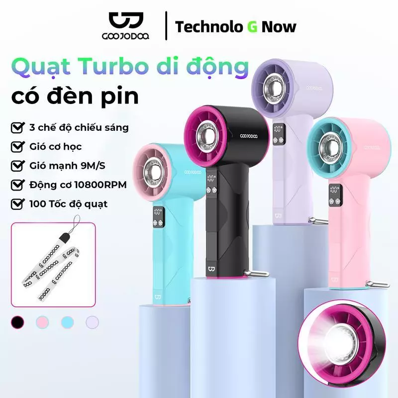 GOOJODOQ Quạt cầm tay gió mecha đa năng với tốc độ tối đa 10800 vòng / phút và 100 tốc độ gió, có khóa kim loại và chức năng đèn pin