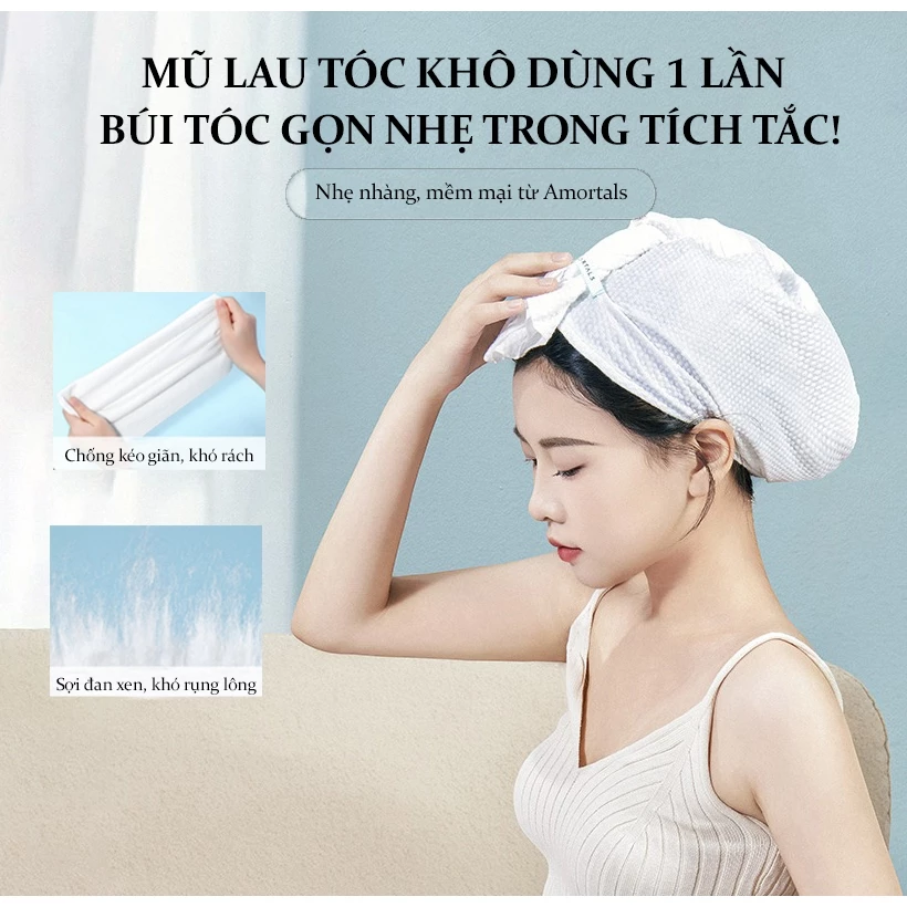 Mũ sấy tóc dùng 1 lần AMORTALS tiện lợi mang đi du lịch, Chính Hãng Cao Cấp