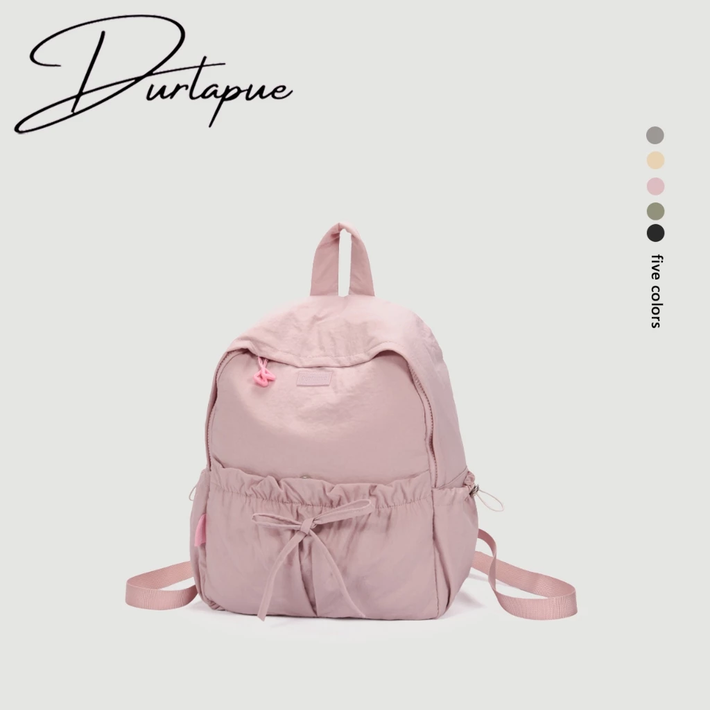 Durlapue-Ba lô chống thấm nước nơ xếp ly phong cách Hàn Quốc mới dành cho nữ