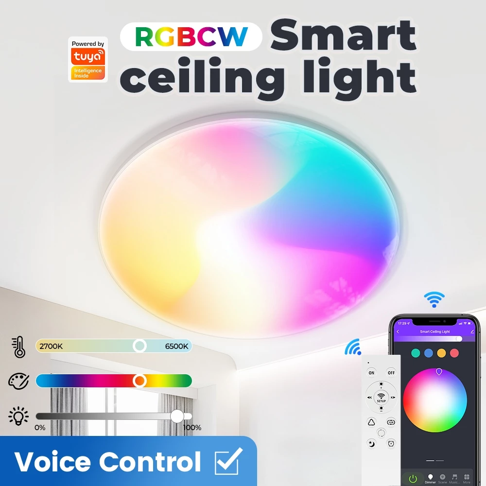 Smatrul Tuya Wifi Đèn Led trần thông minh 24W Bóng đèn Led RGBW Công tắc Wifi Điều khiển từ xa