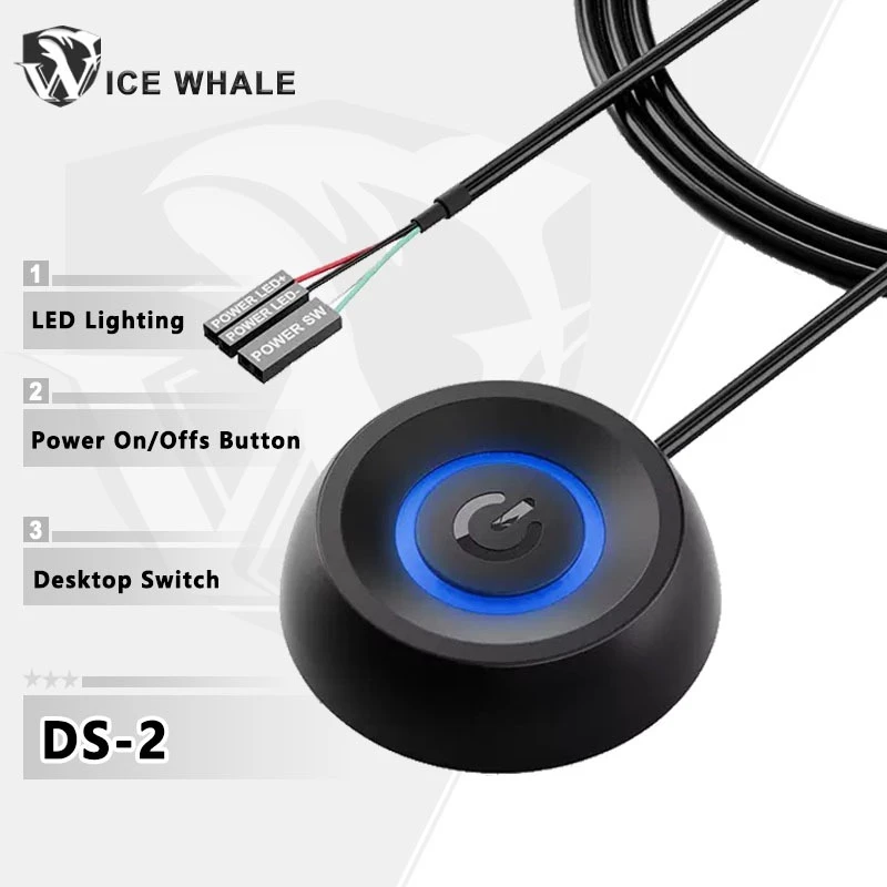 ICE Whale DS-2 1.8m Cáp Máy Tính Để Bàn Công Tắc Nguồn Có Đèn LED PC Bo Mạch Chủ Bên Ngoài Khởi Động Nút Nguồn Cáp Nối Dài