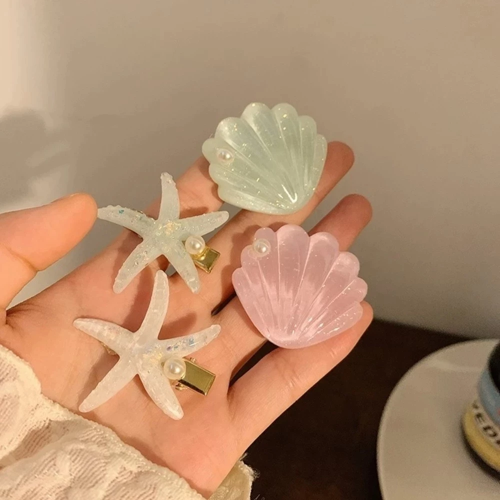 💞Cherry💞Bạc Hà Xanh Sao Biển Vỏ Kẹp Tóc Ngọt Vỡ Tóc Nổ Kẹp Tóc Ánh Sáng Sang Trọng Kẹp Phụ Kiện Nữ