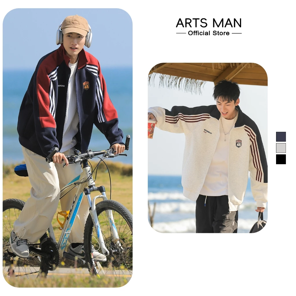 ARTSMAN  Áo Thể Thao Nam Mùa Xuân Khâu Cardigan Màu Sắc Tương Phản Đứng Cổ Áo Khoác