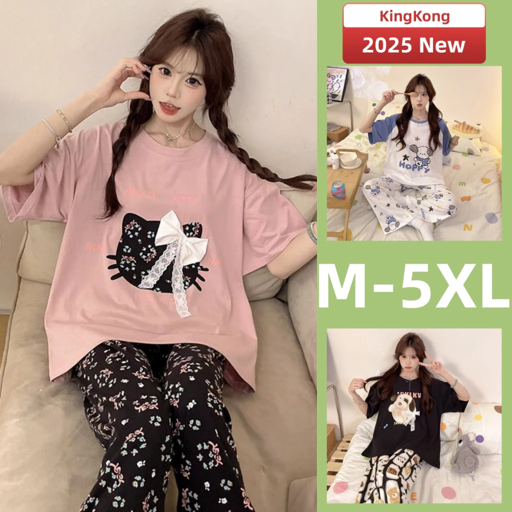 M-5xl Plus Kích Thước Bộ Đồ Ngủ Nữ Cotton Bộ Đồ Ngủ Mùa Hè Tay Ngắn Đồ Ngủ Người Phụ Nữ Hoạt Hình Dễ Thương In Hình Nhà wea
