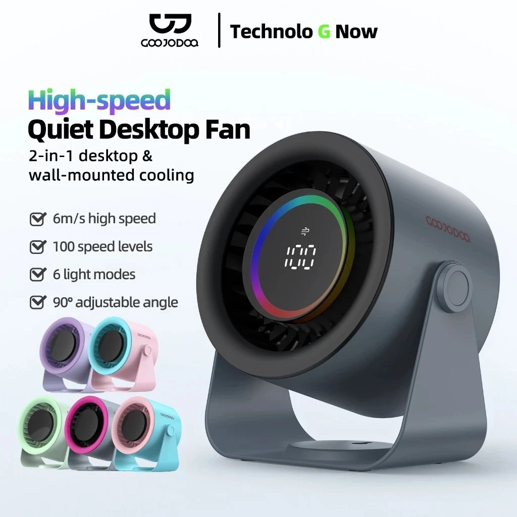 GOOJODOQ 2025 Quạt tốc độ cao để bàn 2 trong 1 mới Quạt gió 100 tốc độ Màn hình kỹ thuật số LED quạt turbo có thể điều chỉnh Đèn chiếu sáng RGB