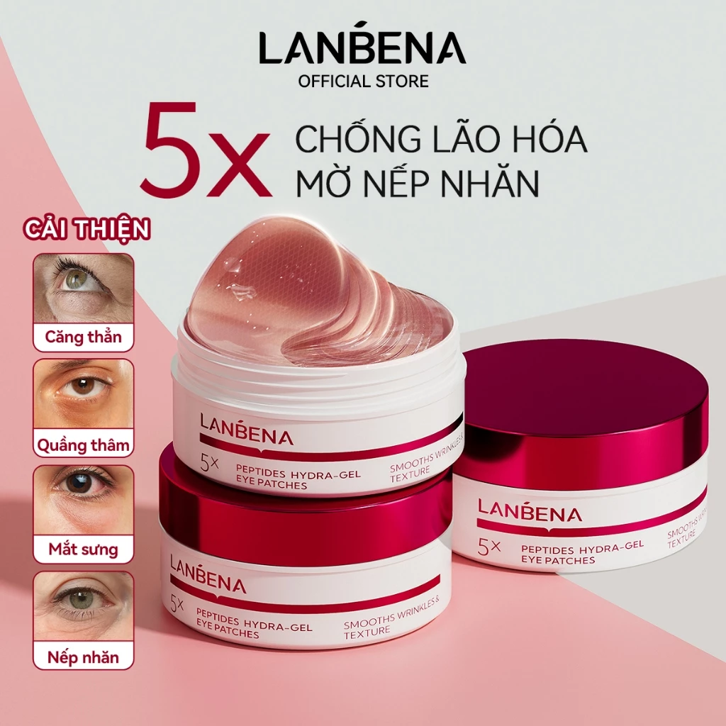LANBENAMẶT NẠ MẮT ĐA PEPTIDE  & HOA HỒNG 7X (Hộp/60 miếng) - Giảm Nhăn, Làm Mờ Quầng Thâm, Trẻ Hóa Vùng Mắt Tự Nhiên  Skincare