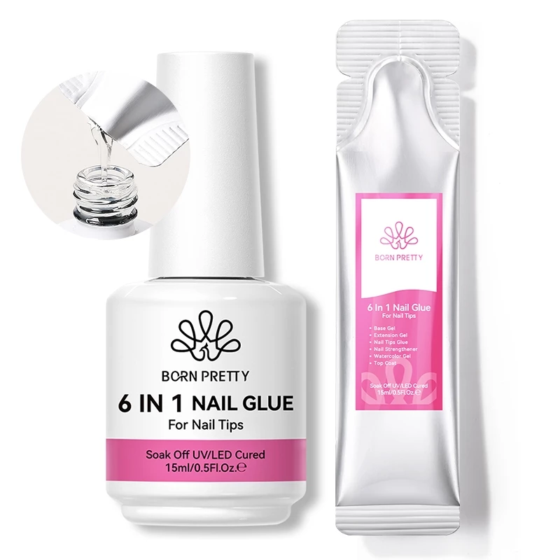 BORN PRETTY 6 trong 1 Keo dán móng tay chắc chắn Gel sơn móng tay Refills Chức năng trong suốt Độ dày Gel Đế cao su Keo kim cương giả 15g