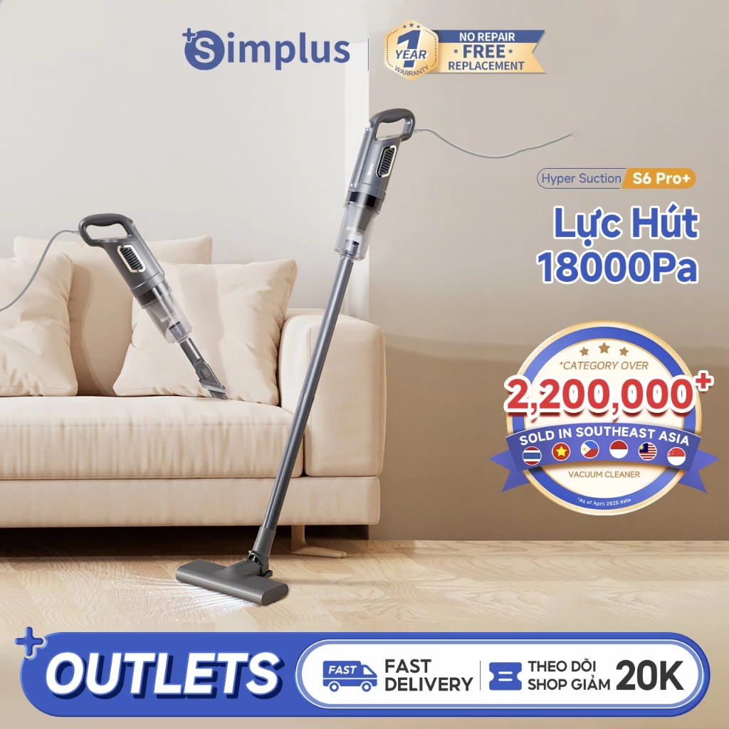 Simplus Máy Hút Bụi Công Suất 500W Lực Hút 18000Pa XCQH011 - Bảo Hành 12 Tháng