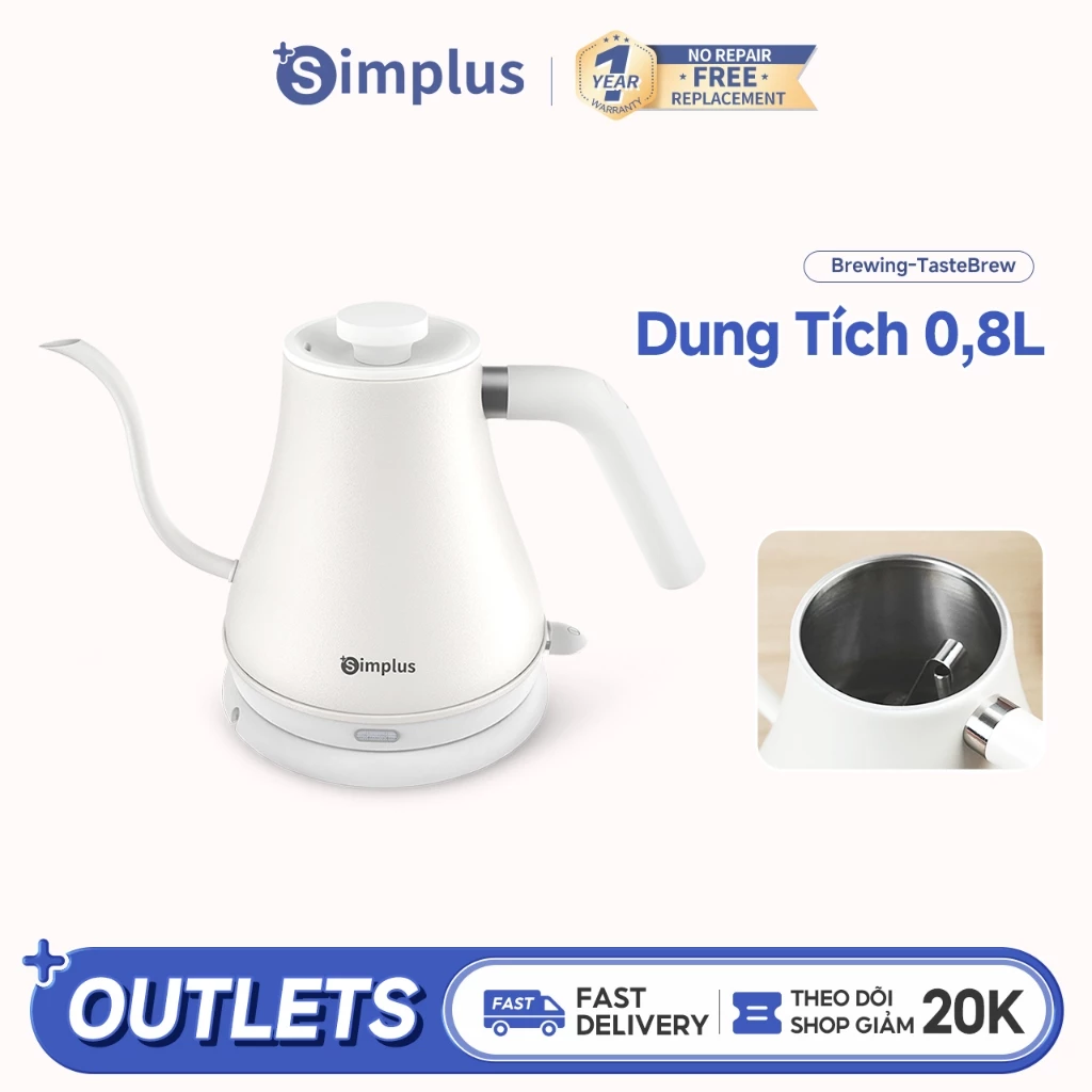 Simplus Ấm Pha Cà Phê Thép Không Gỉ 304 Dung tích 0.8L DRSH009 - Bảo Hành 12 Tháng