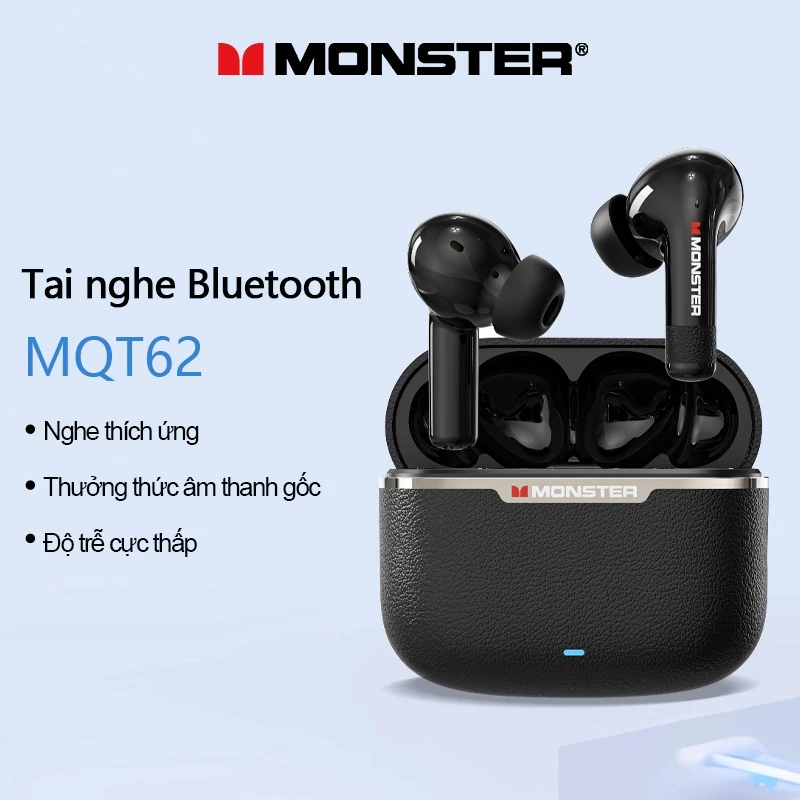 Monster MQT62 Tai nghe Bluetooth Tai nghe không dây Chơi Game Chất lượng âm thanh HIFI Kết nối nhanh Giảm tiếng ồn Chip trò chơi Bluetooth 5.4