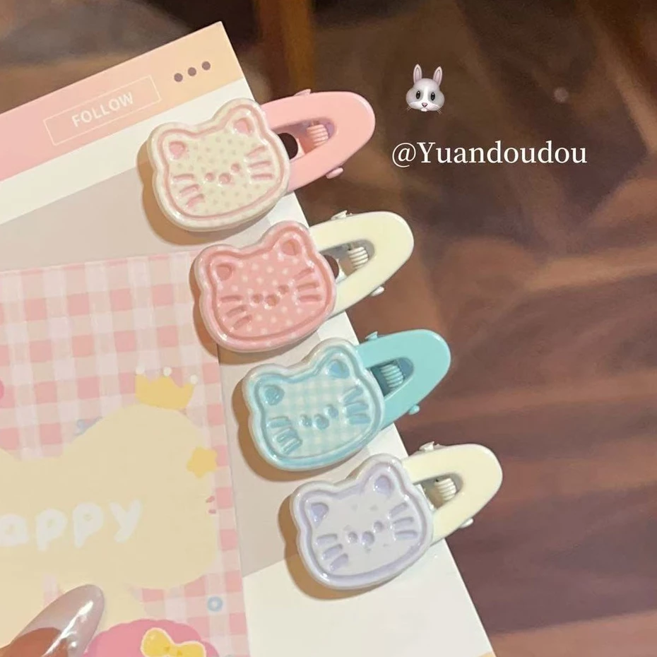 💕Dreamy💕🐾Kẹp Tóc Mèo Cô Gái Trái Tim Dễ Thương Bên Nổ Kẹp Hoạt Hình Ngọt Ngào Kẹp Tóc