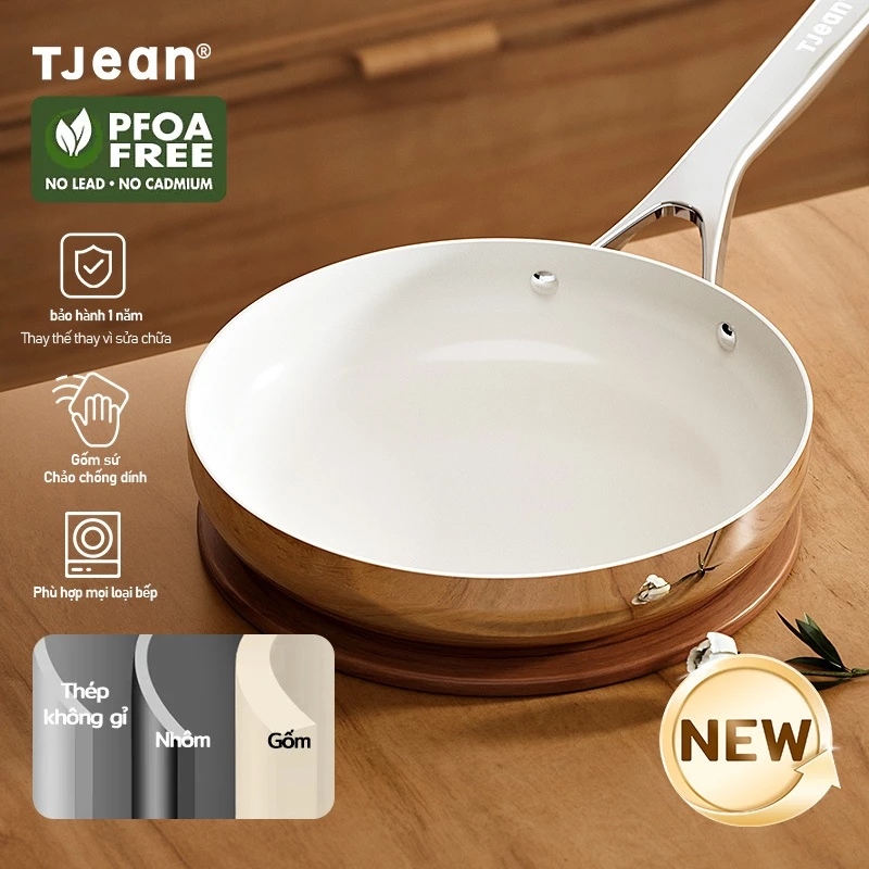 TJean Chảo Inox dập nguyên khối cao cấp  26cm Chảo chống dính siêu bền  Dễ dàng để làm sạch