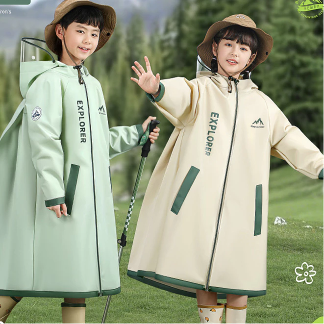 Áo mưa trẻ em, Bé trai Bé gái, Học sinh tiểu học Toàn thân, Túi đi học Áo mưa một mảnh Poncho