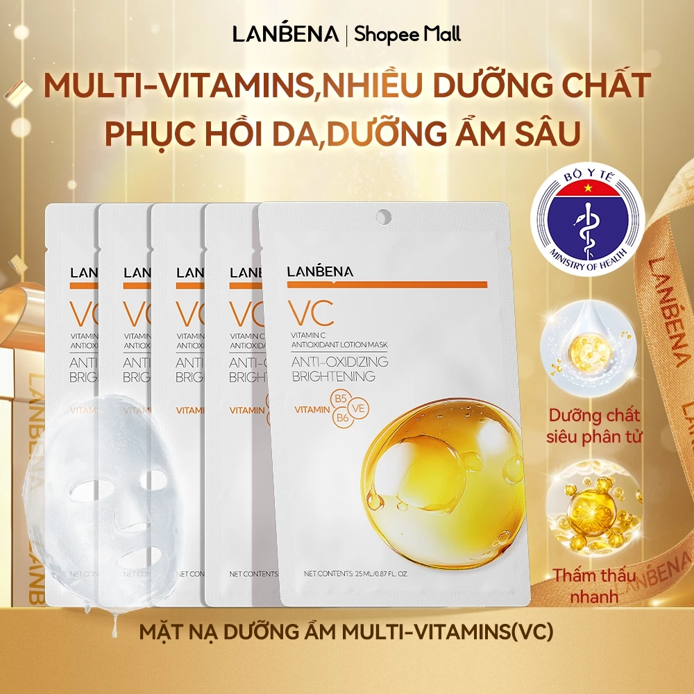 5PCS Mặt nạ LANBENA B5/B3/BHA/VC/VA chiết xuất thực vật dưỡng ẩm loại bỏ mụn đầu đen làm trắng da chống lão hóa chuyên dụng 25ml