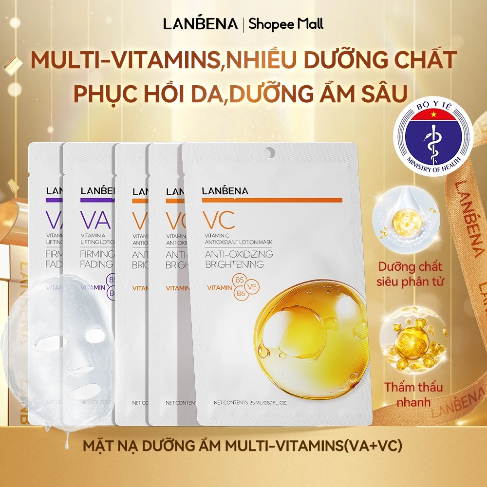 LANBENA 5PCS Mặt Nạ  BHA,VC,VA,B5,B3 MULTI-VITAMINS (25ml) - GIÚP PHỤC HỒI DA DƯỠNG ẨM SÂU DƯỠNG SÁNG DỊU DA Skincare