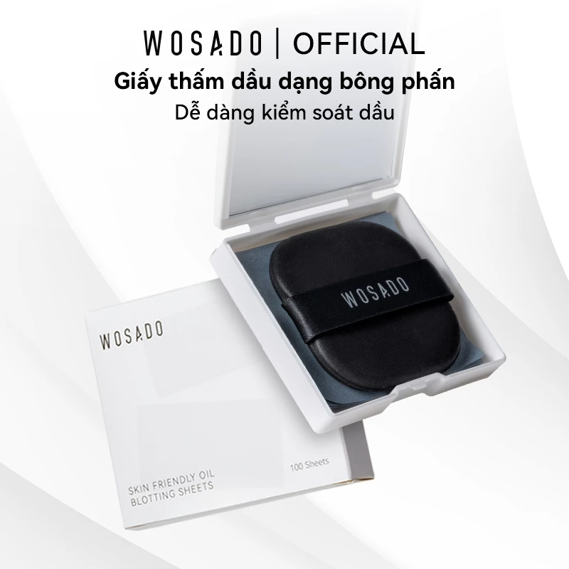 WOSADO Giấy thấm dầu 100pcs có gắn bông phấn và gương trang điểm dành cho