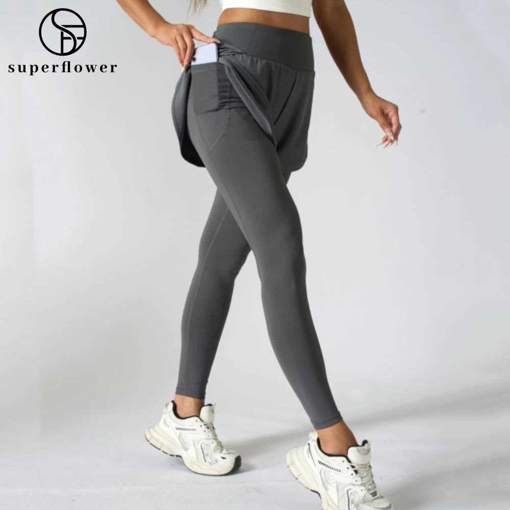 Superflower 2 Trong 1 Quần Thể Thao Nữ 2 Lớp Với 2 POCKETS Chạy Tập Gym Tập Yoga Quần Legging Đi Xe Đạp Chạy Bộ