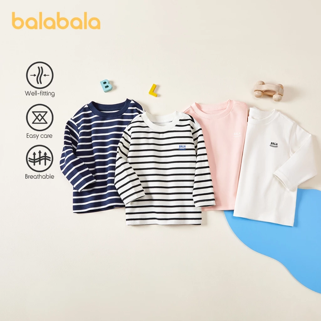 Áo thun dài tay trẻ em Balabala cho bé trai và bé gái 2024 Áo cổ tròn đa năng mới cho mùa thu đông