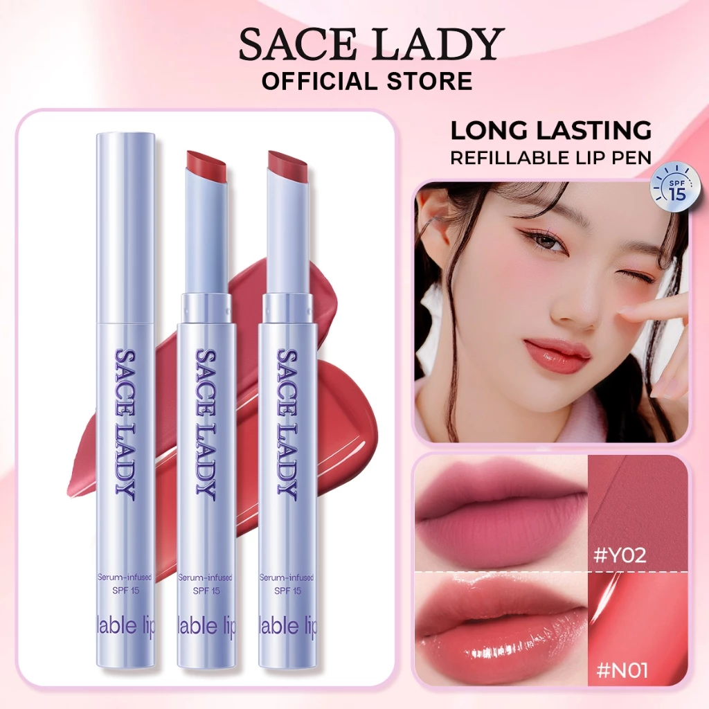 SACELADY Kem dưỡng môi có thể nạp lại chống chuyển  + Cốc chống dính có thể nạp lại Son Juicy Gloss