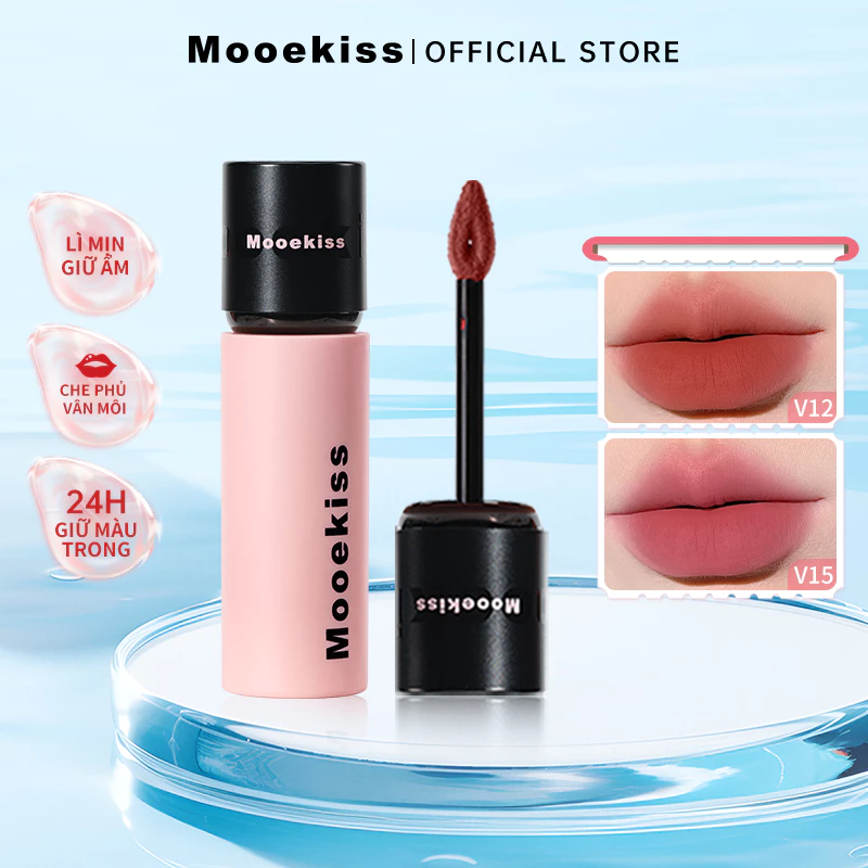 Son Môi Mooekiss Son Bùn Lì Mềm Mịn Như Nhung Giúp Làm Giảm Thâm Môi Sáng Da Cho Tone Da Vàng 3g*1 V01