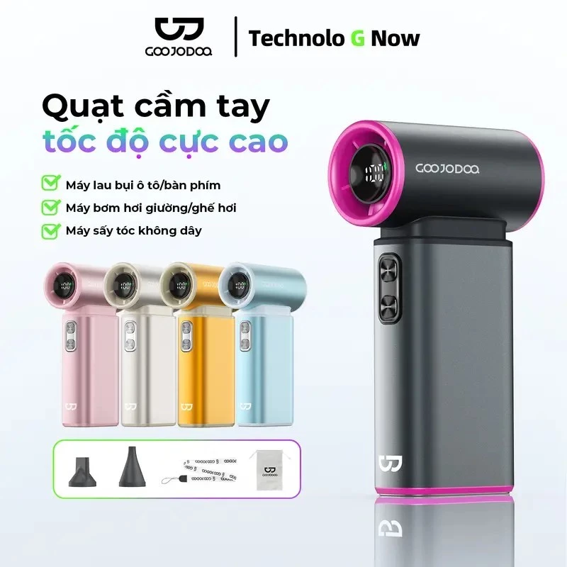 Quạt cầm tay siêu nhanh GOOJODOQ Quạt 3 trong 1 Quạt hút bụi Tốc độ tối đa 71.000 vòng/phút 100 tốc độ Màn hình LED hợp kim nhôm Pin 6.000mAh