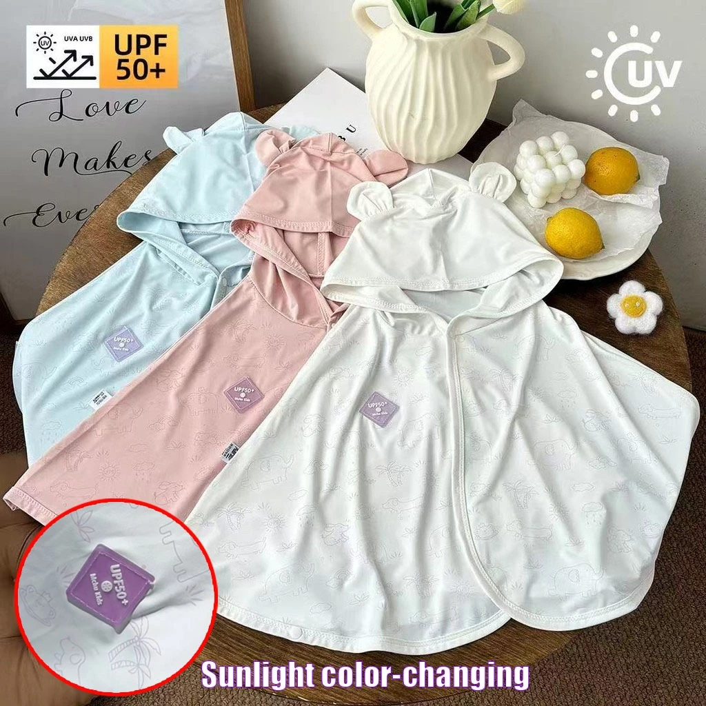 Áo choàng chống nắng cho bé bằng lụa băng thoáng khí đổi màu nhạy sáng, áo choàng chống nắng mỏng mùa hè cho trẻ mới biết đi UPF50