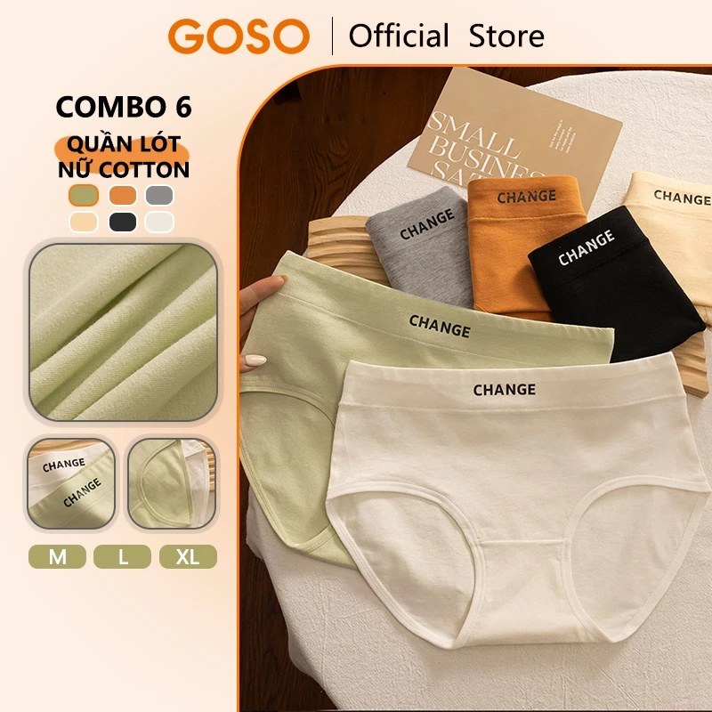 GOSO Combo 6 Quần Lót Cotton Lưng Giữa Mềm Mại Thoáng Khí Cho Nữ Quần Lót Co Giãn Quần Lót Nữ