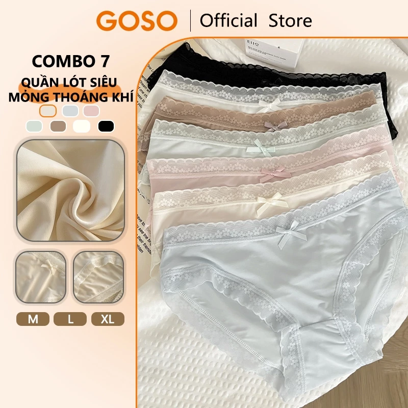 GOSO Combo 7 Quần Lót Nữ Siêu Mỏng Su Lụa Thoáng Khí Đáy Kháng Khuẩn Tàng Ren Quần Tam Giác Nữ M/L/XL