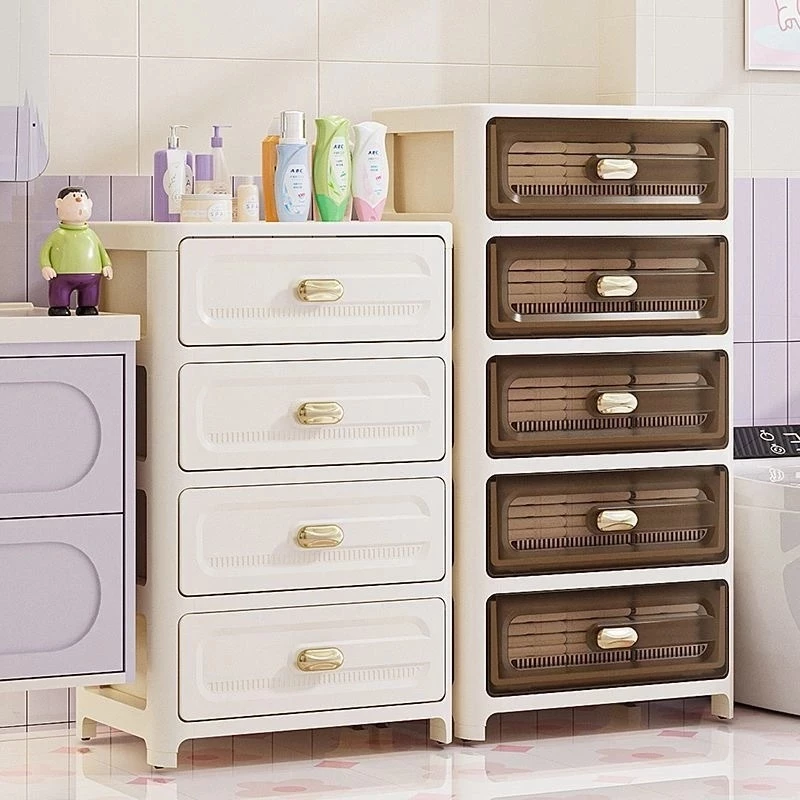 COD tủ nhựa đựng đồ35cm tủ đầu giường 3-6tầng tủ nhựa duy tân Màu nâu trong suốt/Màu kem tủ decor phòng ngủ Có bánh xe tủ quần áo mini