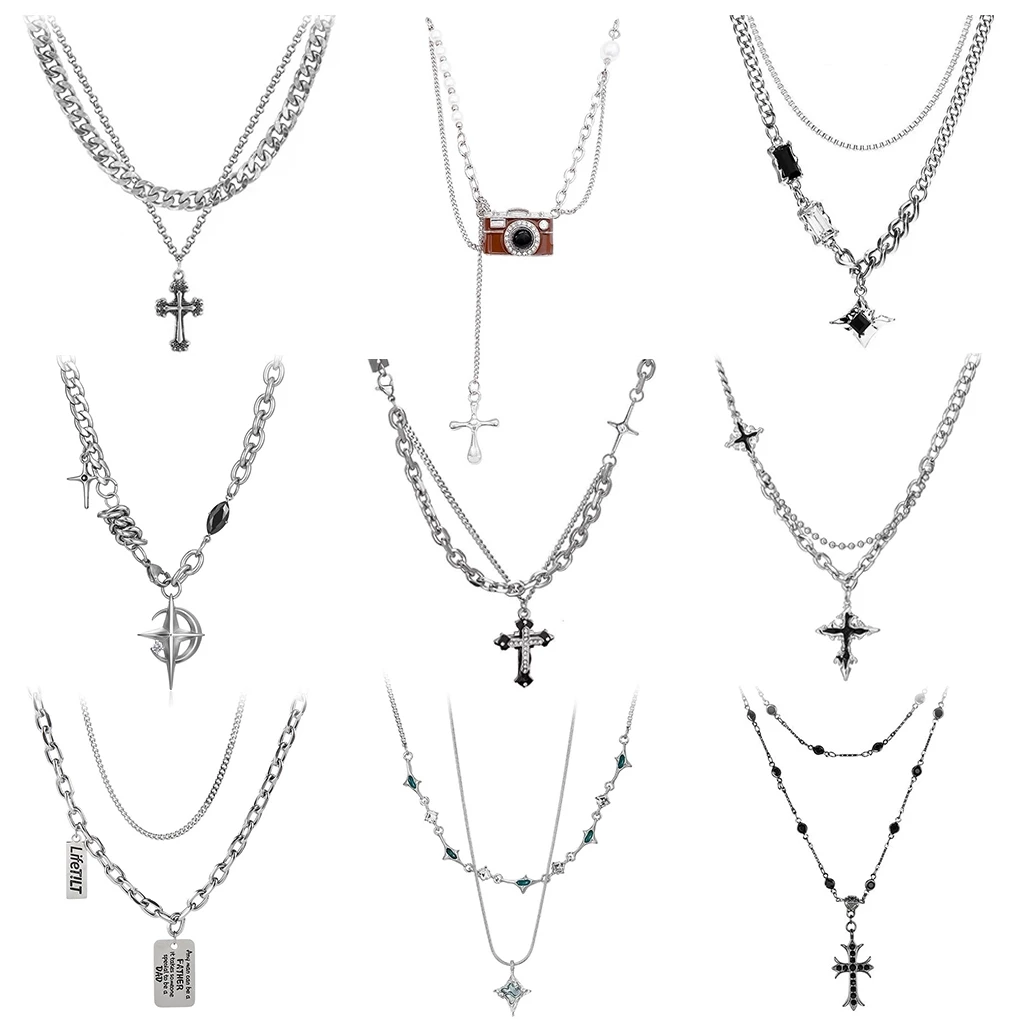 mùa hè Vòng cổ MAYEBE LAVEND Mạ Bạc Nhiều Lớp unisex y2k Phong Cách hip hop