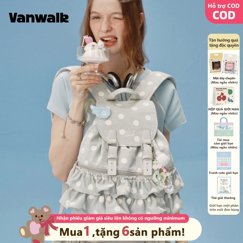 Vanwalk Cặp sách balo đi học balo nữ Đa ngăn Chống nước balo đi học Đi học Dã ngoại túi đeo chéo nữ Quà tặng miễn phí Giao hàng nhanh V2904