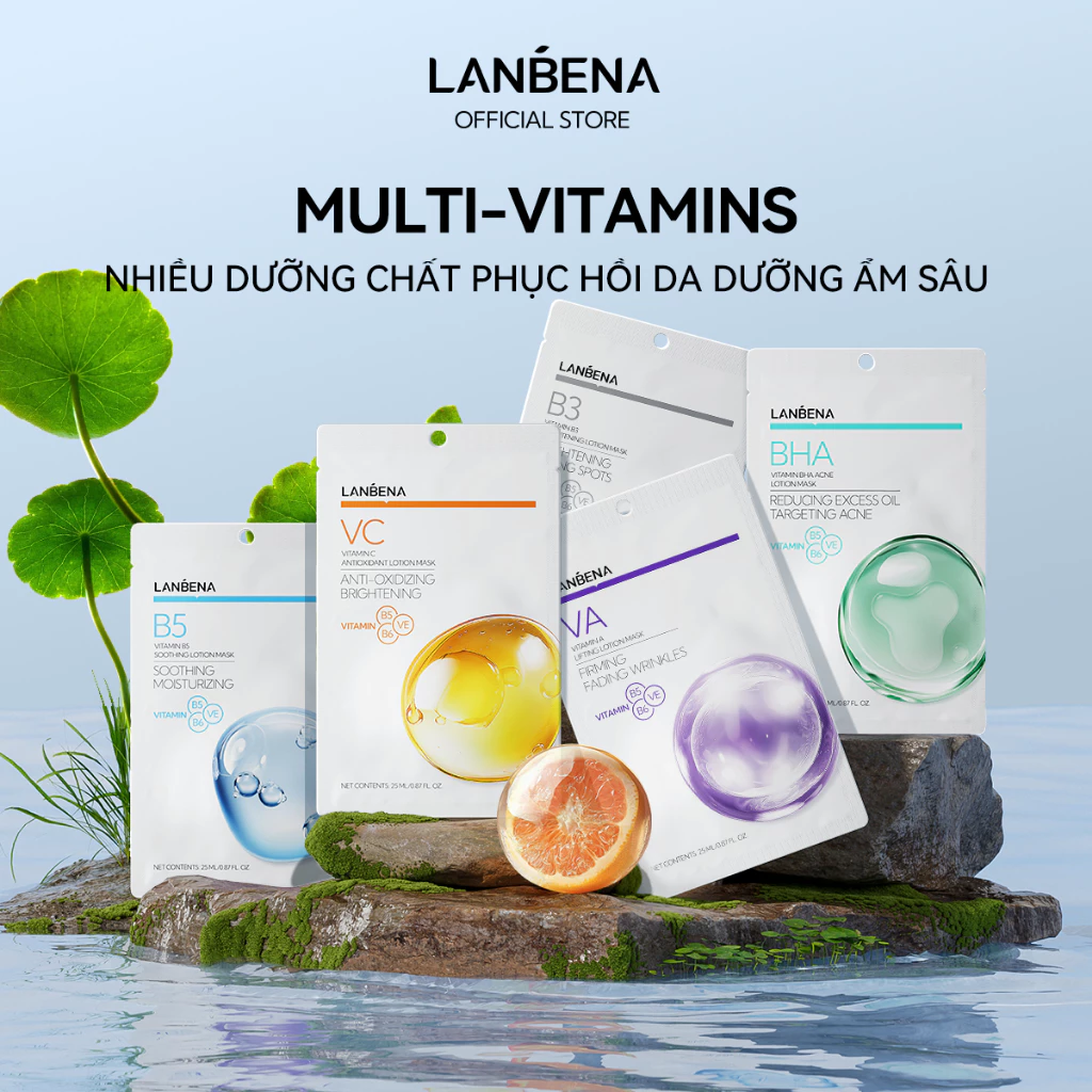 LANBENA 3PCS Mặt Nạ  BHA,VC,VA,B5,B3 MULTI-VITAMINS (25ml) - PHỤC HỒI,DƯỠNG ẨM SÂU,Chống Lão Hóa,dưỡng trắng dịu da Skincare