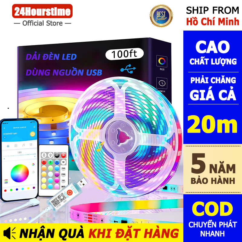 Đèn LED RGB Thay đổi màu sắc thông qua điều khiển từ xa tiện lợi và điều khiển Bluetooth, được sử dụng để trang trí phòng khách / phòng ngủ